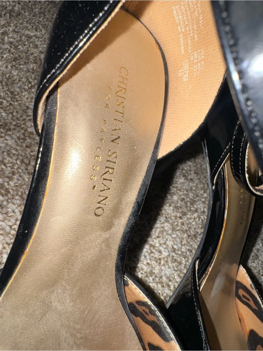Christian Siriano Black Patent Leopard Ankle Strap Heels